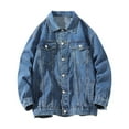 thumbnail image 1 of Styesk Jackets for Men Men's Motorcycle Solid Color Button Pocket Long Sleeved Denim Jacket, 1 of 2
