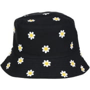 Fashion Cotton Unisex Summer Printed Bucket Hat Black Daisy