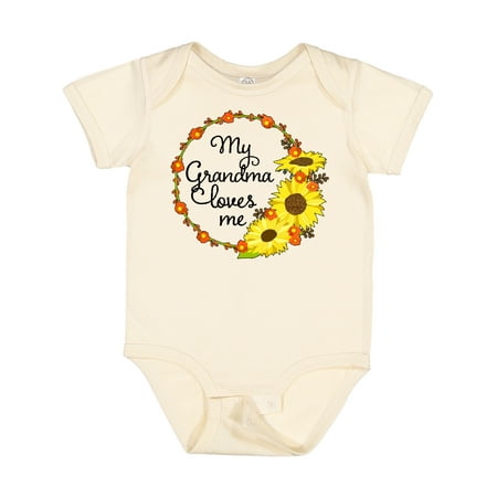 

Inktastic My Grandma Loves Me with Sunflower Wreath Boys or Girls Baby Bodysuit