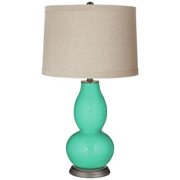 Plus Turquoise Linen Drum Shade Double, Crystal Bead Gourd Table Lamp
