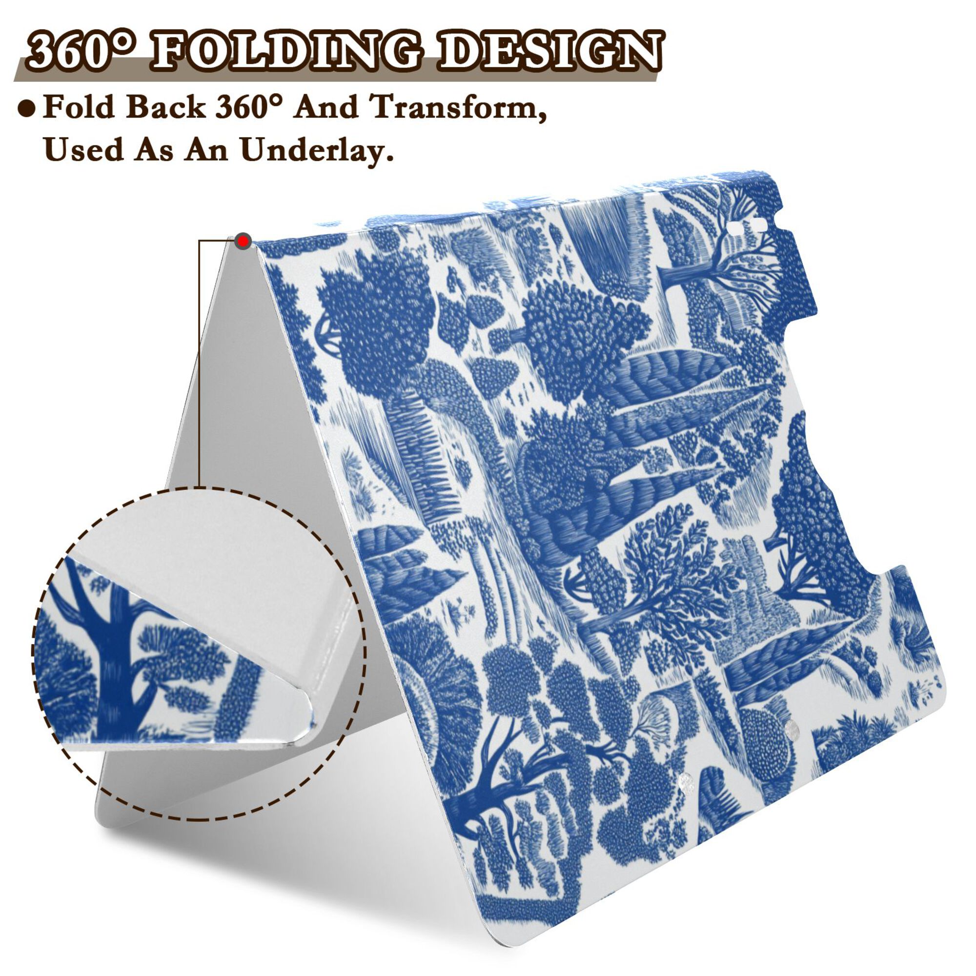 FORMRS A4 Clipboard Folder with Pen Holder Horizontal Foldable School Office Binder, Blue Garden Pattern