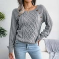 thumbnail image 4 of ZQGJB Cable Knitted Sweater for Women Casual Crewneck Warm Long Sleeve Hollow Pullover Knitwear Spring Trendy Button Decor Lightweight Jumper Tops(#01-Gray,L), 4 of 6