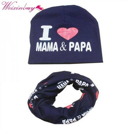 

Elaydool Baby Hat Set I Love Mama Papa Print Cotton Cap Winter Hats Newborn Children Scarf Collar Boys Beanie Kids Cap