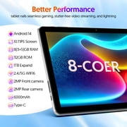 Android 14 Tablet,10 inch Tablet with Keyboard, 8GB RAM 32GB ROM (1TB Expandable), Octa-Core Processor, 5G Dual-Band WiFi 6, 6000mAh Battery, 2-in-1 Tablet, Pink