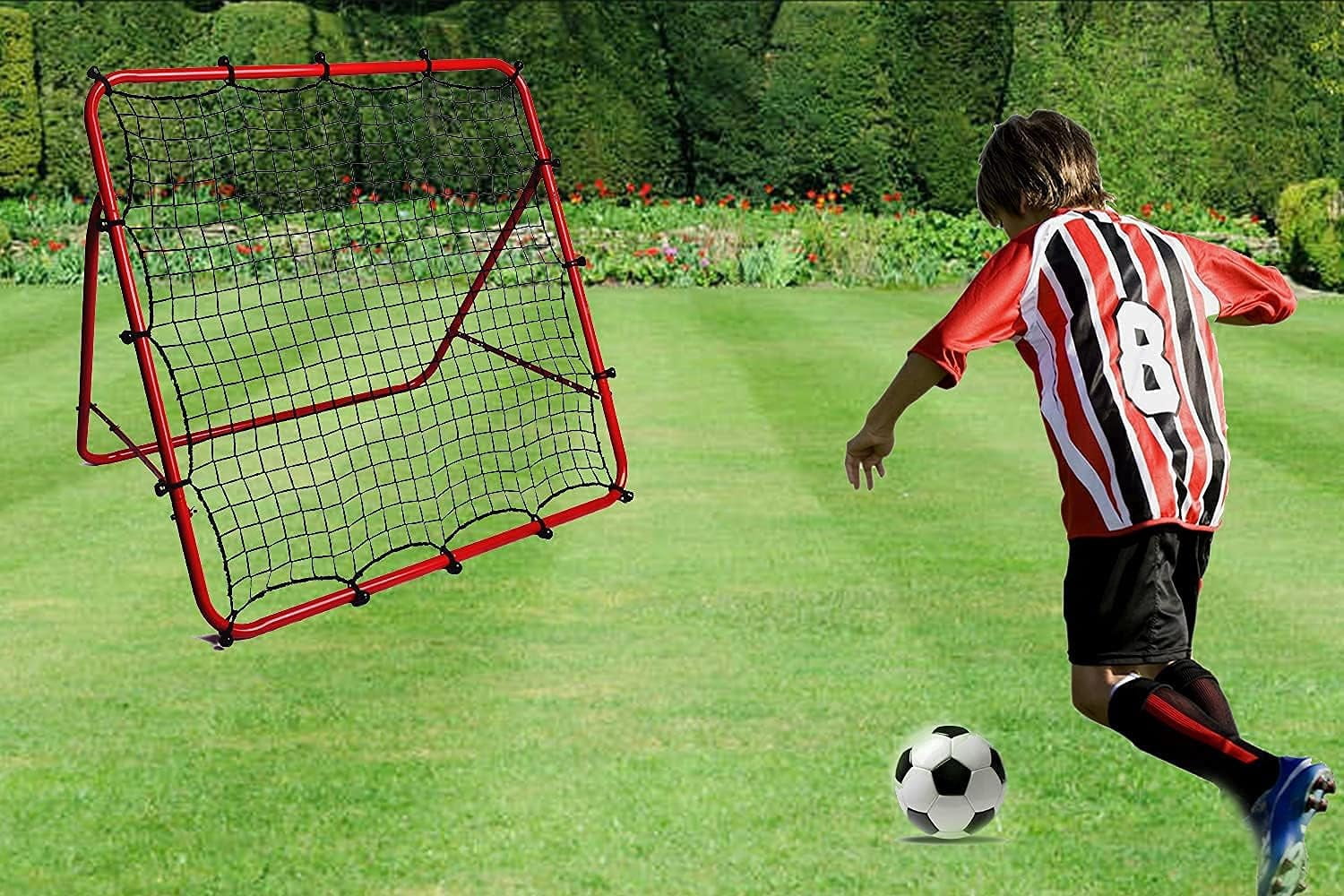 OYE Foldable Football Training Rebounder Net with Thickened Tube and Rope, Soccer Rebound Net Training Soccer Kickback Target Goal Net for Kids and Teenagers - Perfect for Backyard Soccer Practice