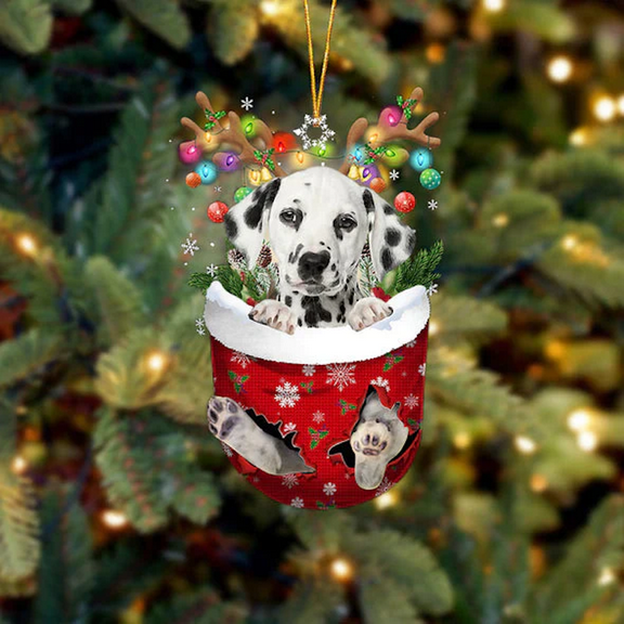 Acrylic 2D FLAT Dalmatian In Snow Pocket Christmas Ornament