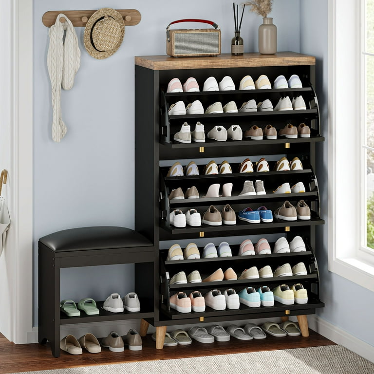 Outdoor Bench With Shelf Shoe Cabinet, 30 Pair Freestanding Shoe