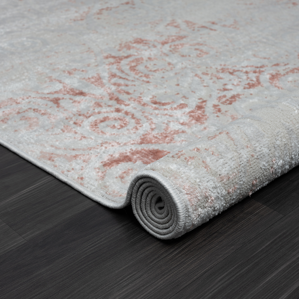 LR Home Carmen 7'9" x 9'9" Gray/Pink Floral Stain Resistant Indoor Area Rug