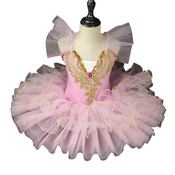 MKOSPLRT Princess Dress for Girl Mesh Ballet Dance Dress Ruffle Sleeve Embroidered Swan Lake Dress Ballerina Tutu Leotard Skirt Dancewear