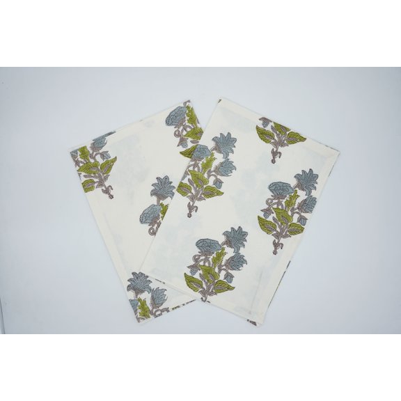 Fabdivine 18X18 Inch Floral Block Print Napkin with Traditional Abhisek, Set of 4