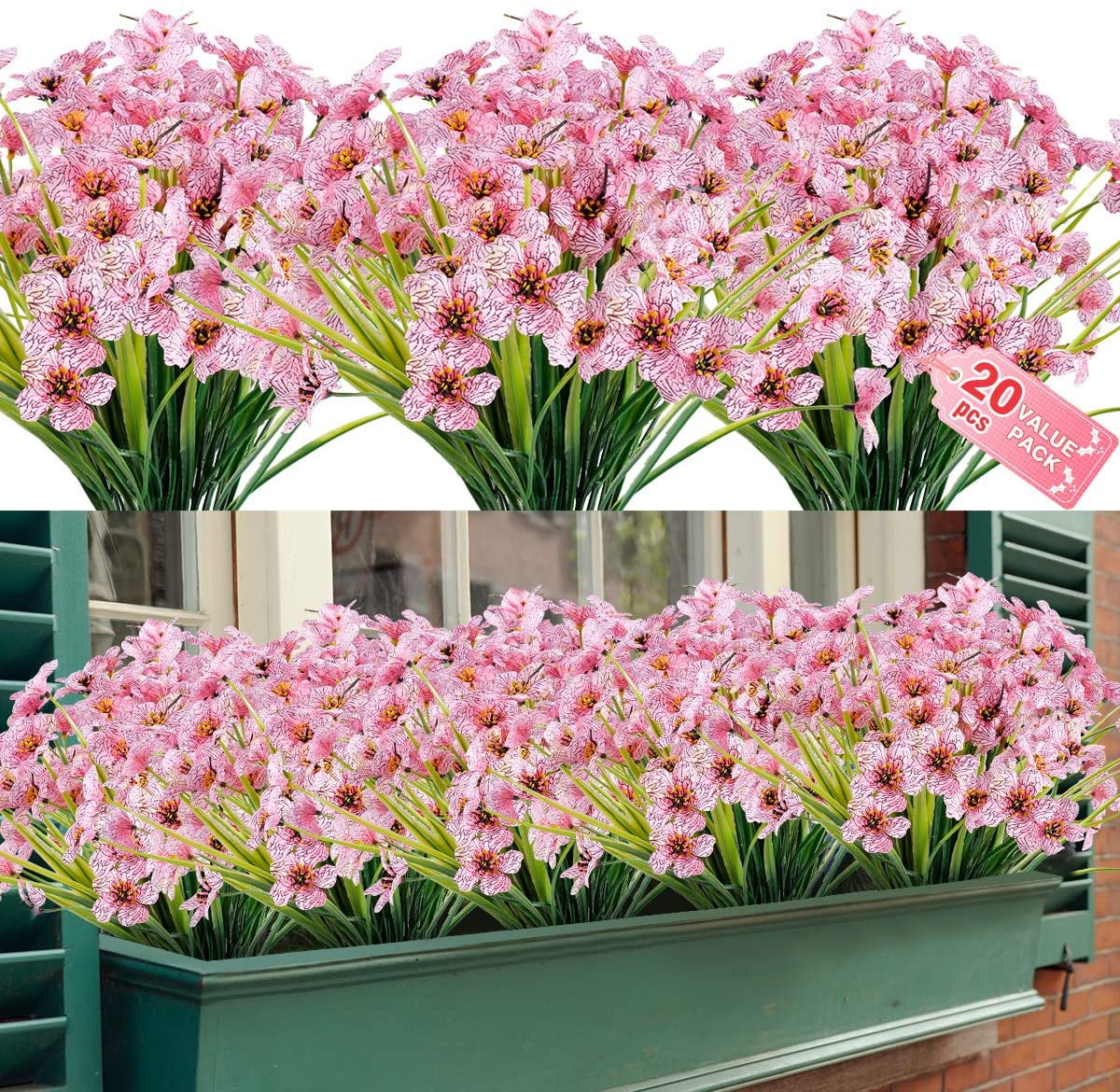Viworld 20 Bundles Artificial Flowers UV Resistant Fake Plants Outdoor ...