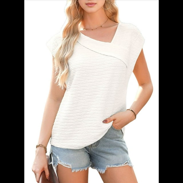 Blusas Elegantes e Informales de Corta para Mujer, Blancas, Talla L
