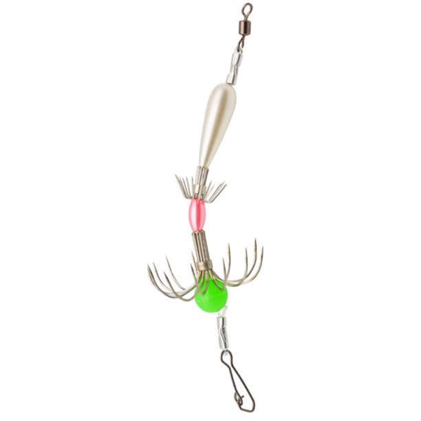(Video incluido) Anzuelo para pulpo pesca en anzuelo luminoso ocho cinturones anzuelo fluorescente ocho pulpos pulpo sin púas calamar anzuelo blando sepia acero inoxidable - blanco nacarado
