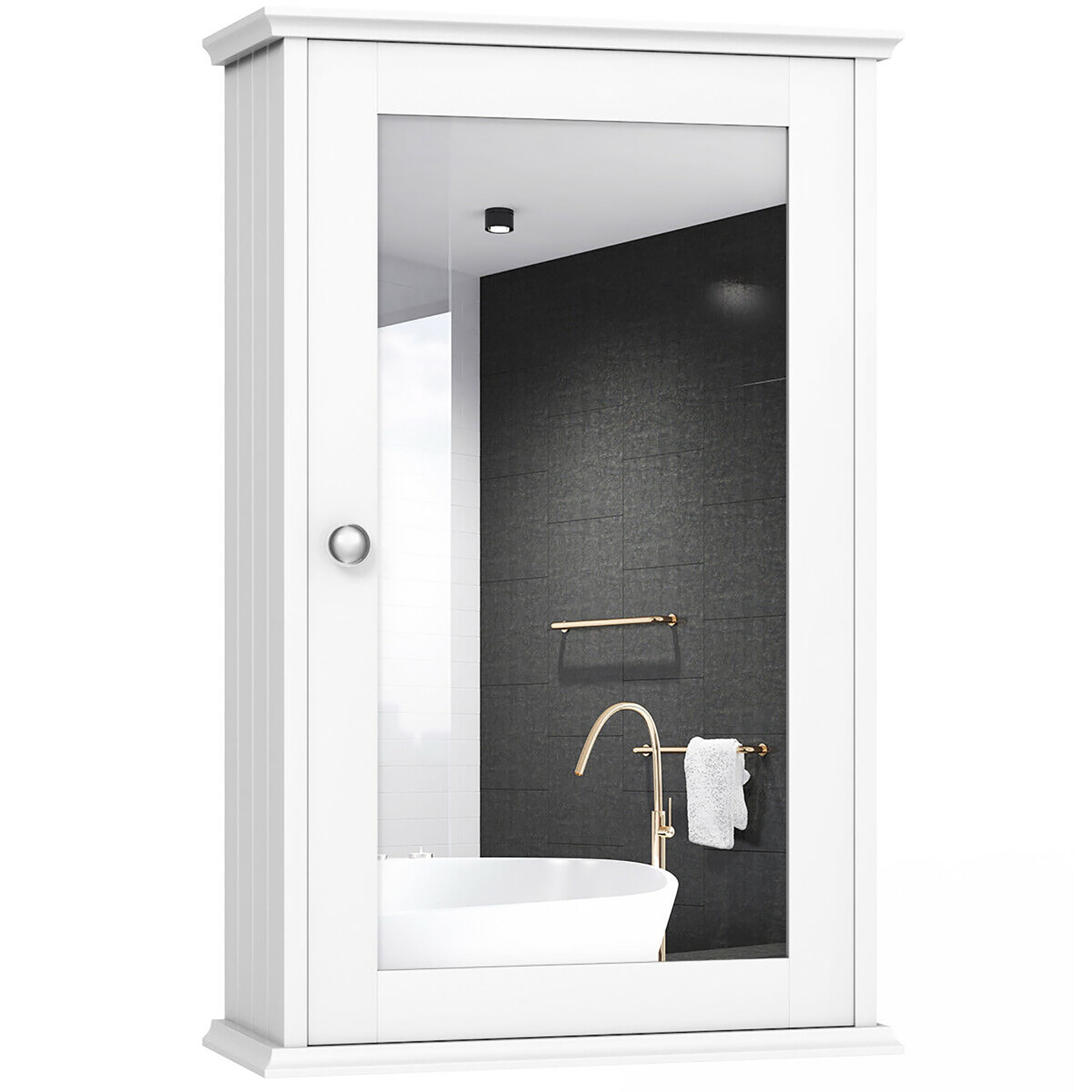 Costway New Bathroom Wall Cabinet Single Mirror Door Cupboard Storage