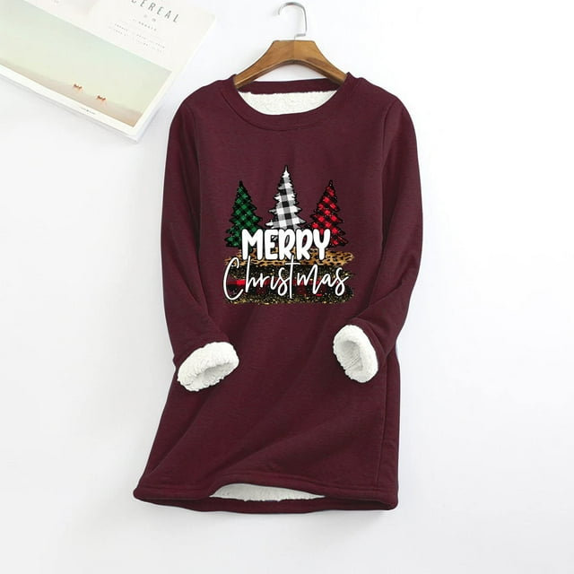 Hauts Chauds pour Femmes Mode Noël Impression Manches Régulières Hiver Ample Vacances Décontracté Manches Col Rond Chemise Hauts Mignons Chandails à Capuchon pour Adolescentes en Liquidation