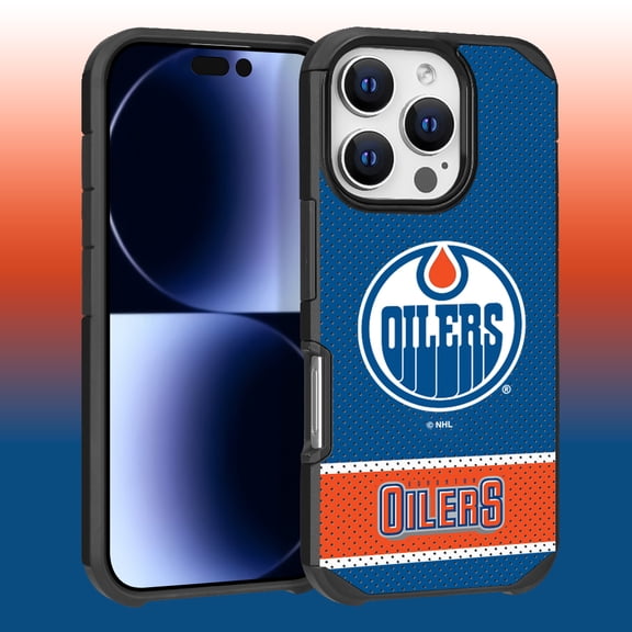 Apple iPhone 16 Pro (6.3) - NHL Licensed Edmonton Oilers Team Logo on Jersey Textured Dual Layer Case