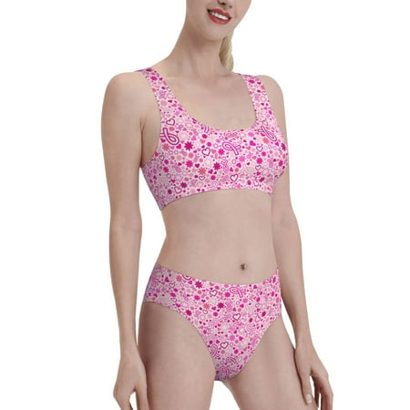 Uemuo Breast Cancer Awareness2 Printed Women s High Waisted Bikini Sets Sporty Two Piece Swimsuits Color Block Cheeky High Cut Bathing Suits-