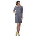 thumbnail image 3 of Moomaya Robes Mini Femmes Coton Slub Robes d'Été Manches 3/4 Robe Droite, 3 of 4