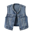 thumbnail image 2 of Tqcoqu Women's Sleeveless Denim Plus Size Vest,Round Collar Frayed Edge Multi Pocket Waistcoat Jacket,2026 Spring Fall Trendy Clothes,Blue Women's S-XXXXXL, 2 of 9