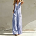 thumbnail image 3 of Casual Summer Sleeveless Jumpsuit With V-Neck Button Front And Striped Pattern, Solid Loose Fit, 3 of 6