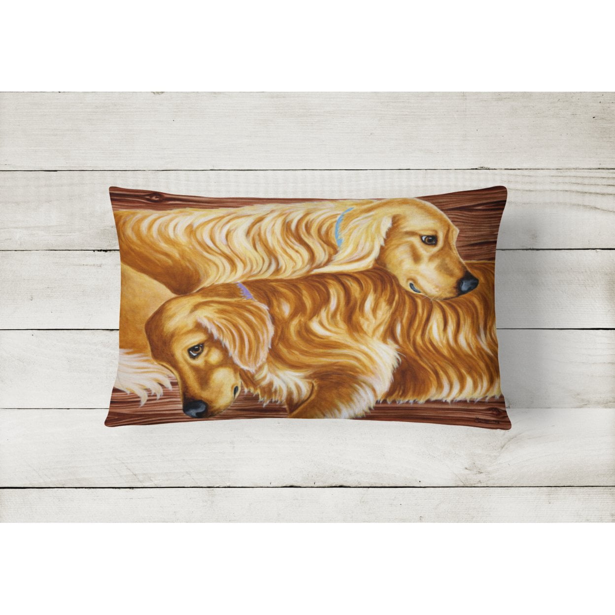 Carolines Treasures AMB1387PW1216 Zeus and Chloie the Golden Retrievers Fabric Decorative Pillow 12H x16W multicolor