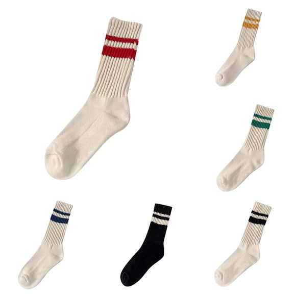 Luvior Unisex Striped Cotton Mid-Calf Warm Sports Socks for Men & Women - Sweat-Absorbent, Anti-Friction Basketball & Running Socks(Black)
