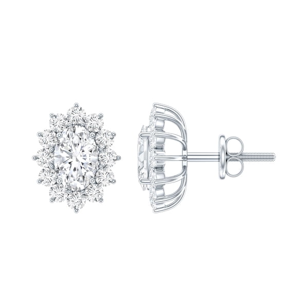 Rosec Jewels Lab Diamond Stud Earrings with Screw Back - Diamond Halo Earrings for Anniversary - EF-VS Grade, 925 Sterling Silver