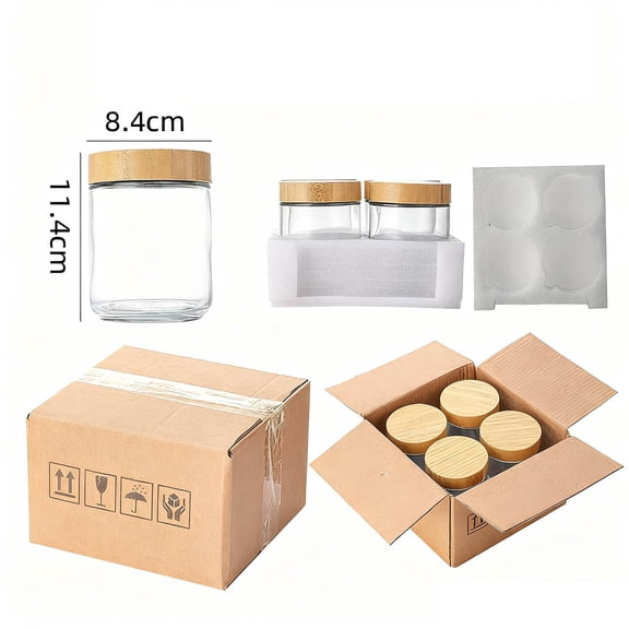 Airtight Glass Food Storage Containers (4-Piece Set) - Ideal for Cereal, Pasta & Dry Foods, Stackable Lidded Jars for Kitchen Pantry Organization