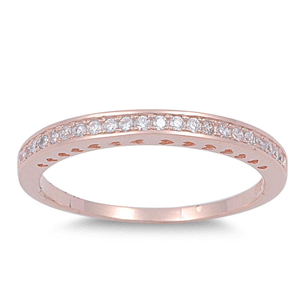Half Way Eternity Round Cubic Zirconia Ring Rose Gold Tone Plated