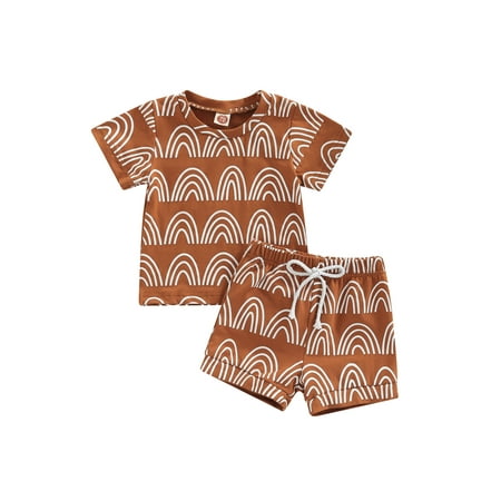 

xkwyshop Infant Baby Boy Girl Tracksuit Short Sleeve T-Shirt Tops+Short Pants 2Pcs Summer Cotton Clothes Set Brown