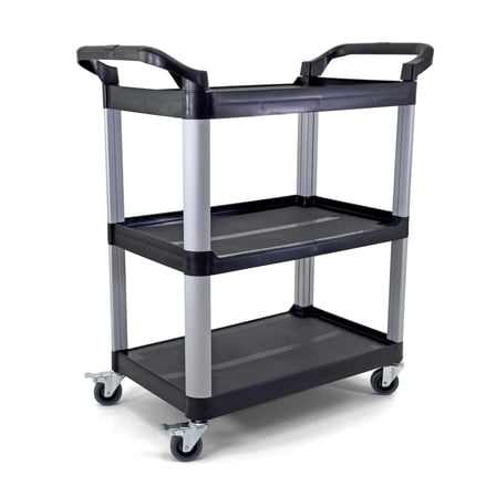 Heavy-Duty Utility Service Cart | 3 Shelf | | 450 Lbs Max Capacity | Rolling Utility Cart W 33" x H 37" x D 16" Black