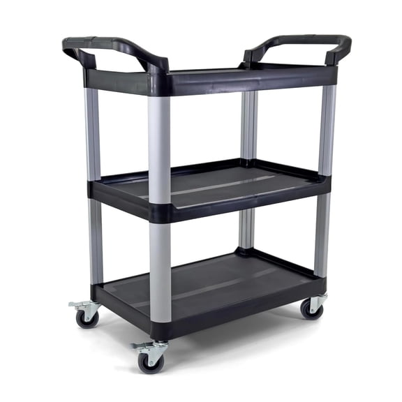 Heavy-Duty Utility Service Cart | 3 Shelf | | 450 Lbs Max Capacity | Rolling Utility Cart W 33" x H 37" x D 16" Black