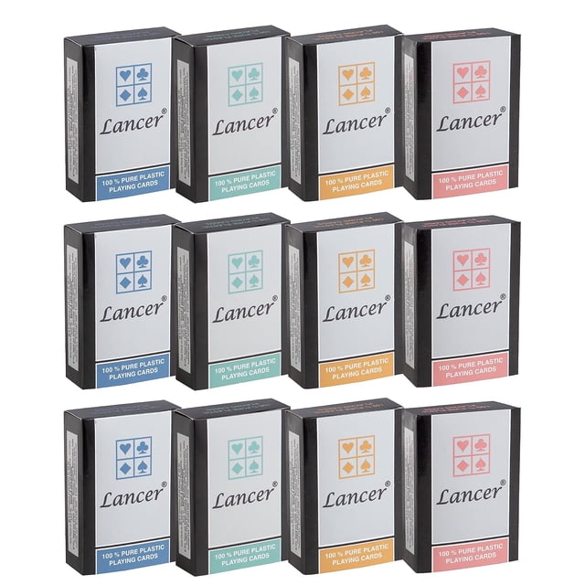 Lancer Premium Plastic Playing Cards Set Of 12 | For Adult - Bridge Size, Multicolor Cards Packed In An Individual Container, Cards | Poker & Rummy | Gift For Family & Friends, Playing Cards