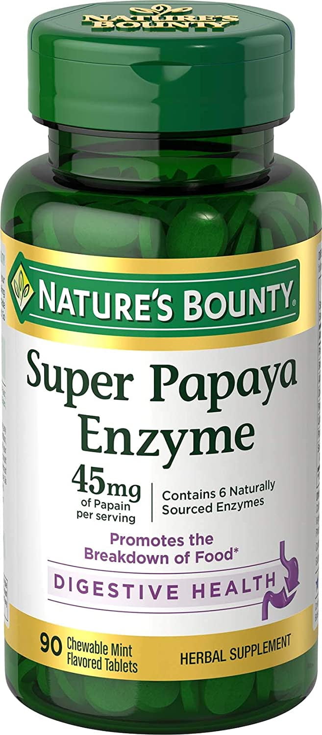 Nature's Bounty Super Papaya Enzyme Chewable Mint Flavored Tablets 45mg, 90 Count