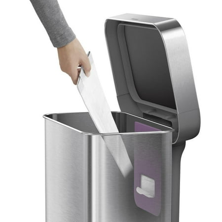 simplehuman 58 Liter Dual Compartment Rectangular Sensor Can with Voice and Motion Control, Brushed Stainless Steel - Brushed Stainless Steel