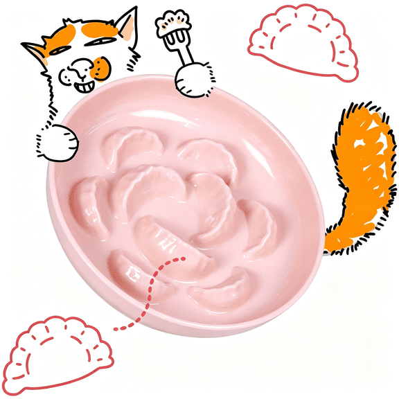 NORIZF Slow Feeder Bowl - Melamine Puzzle Cat Bowl for Slow Eating - Cat Plates for Wet & Dry Food- Dishwasher Safe & Non Slip Design - (Pink, 1 Pack - 6.3" W*1.5H)