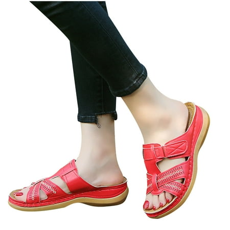 

YanHoo Clearance Orthopedic Sandals for Women Open Toe Walking Slippers with Arch Support Anti-Slip Breathable Sandal Vintage Platform Outdoor Flats Shoes