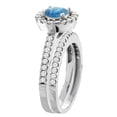 thumbnail image 3 of 10K White Gold Natural London Blue Topaz Round 6mm 2-Piece Engagement Ring Set Floating Halo Diamond, size 5, 3 of 4