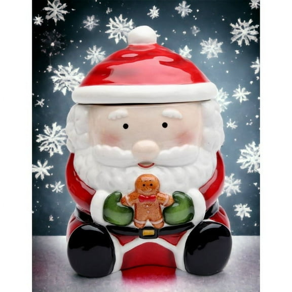 Ceramic Santa Cookie Jar with Gingerbread Man 5in Holiday Gift