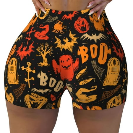 Workout Shorts Women  halloween fun pumpkins Biker Shorts for Women Running Gym Spandex Shorts Tummy Control