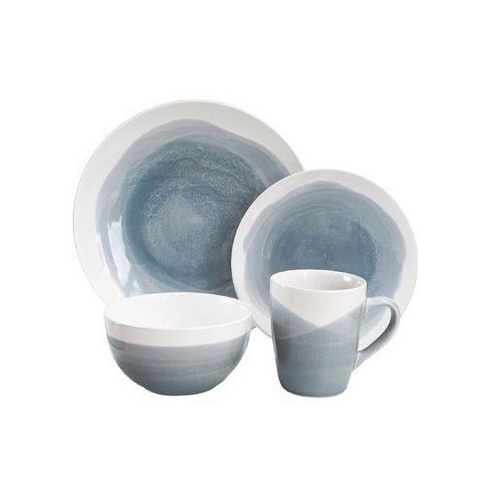 American Atelier, Round, Oasis Blue Gray Brushstroke Stoneware Dinnerware Set, 16-Piece - image 2 of 4