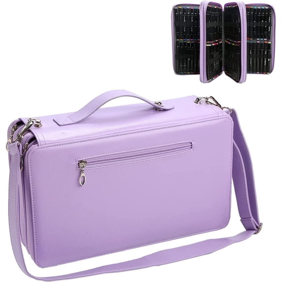 Art Marker Case-120 Slots Marker Organizer Case with Front Pocket Zipper Closure, 3-Layer Colored Pencil Case for Markers, Colored Pencils or Gel Pens (Purple)