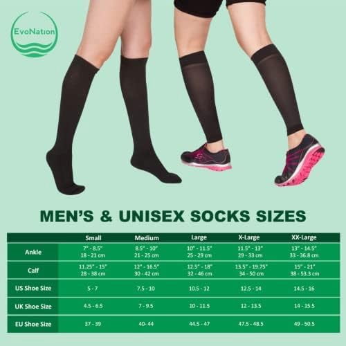 EvoNation Men & Women Knee High 15-20 mmHg Graduated Compression Cotton Socks – Moderate Pressure Compression Garment