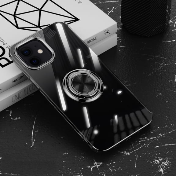 for iPhone 15 Plus Case, [360° Ring Stand] Crystal Clear [Electroplated Edge] Silicone Soft TPU [Shockproof Protection] Thin Cover Compatible with iPhone 15 Plus, Black