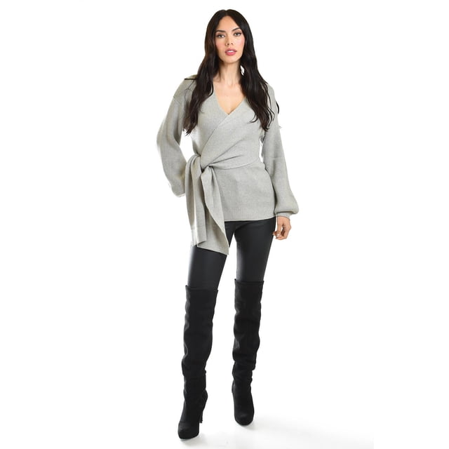 Blusa de punto diseño cruzado Roman Fashion /Juvenil, 6688 (Gris) gris G