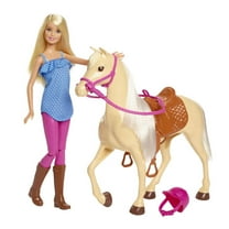 Barbie Doll & Horse Set with Blonde Doll in Riding Outfit, Light Brown Horse, Saddle, Bridle & Reins