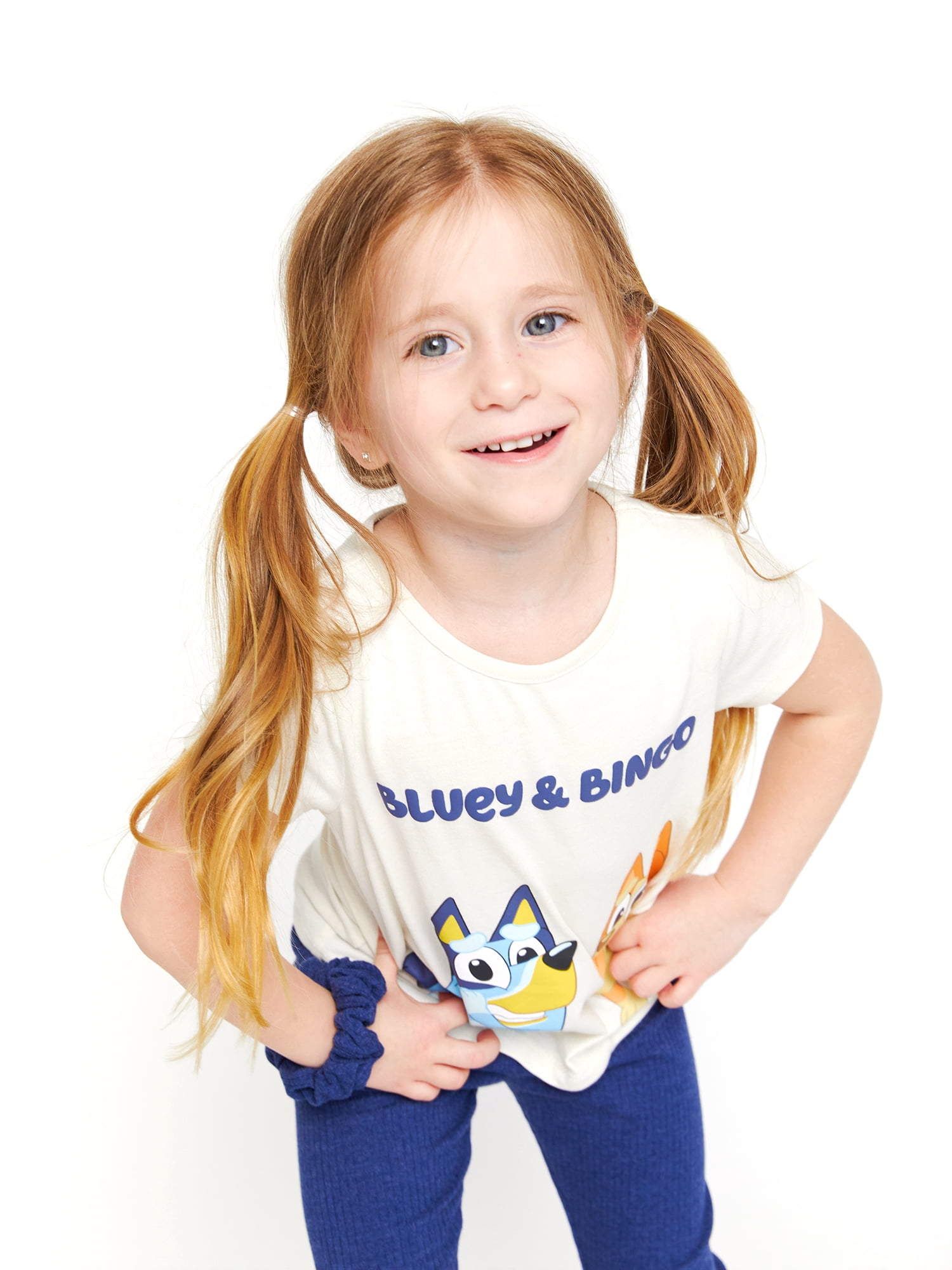 Bluey Baby and Toddler Girls Dresses, Tee, Leggings and Scrunchie, 5-Piece Mix and Match Outfit Set, 2T-5T