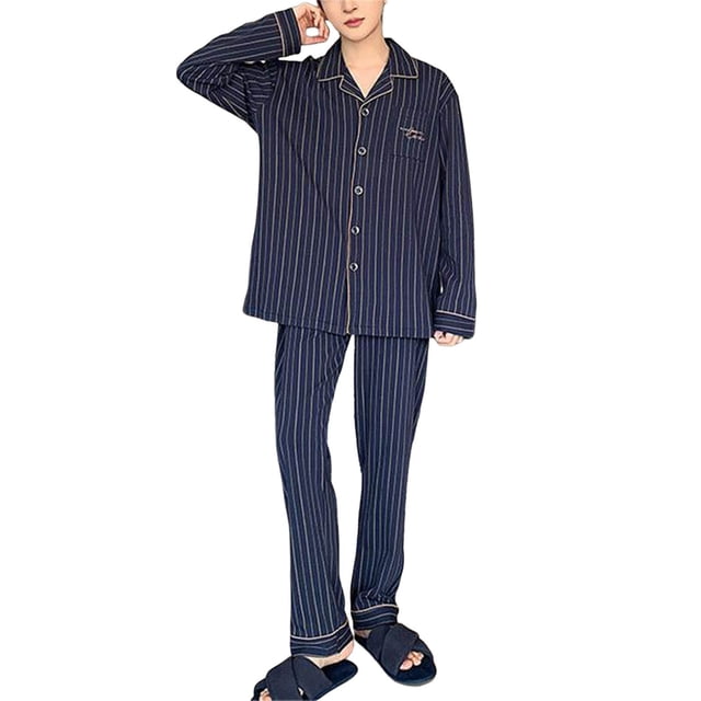 Men's Soft Comfortable Long Sleeve Pajama Set Breathable Loungewear for Relaxation and Sleep