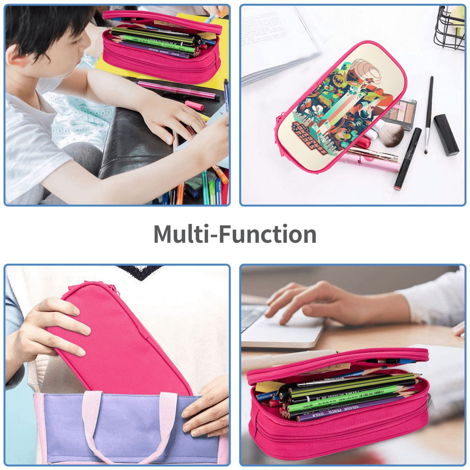 The Powerpuff Gi-rls Pencil Case Large Capacity Pencil Pouch Penbag Office Stationery Organizer Travel Makeup Bag Pink