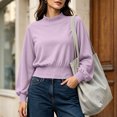 thumbnail image 5 of thefmos Women's Round Neck Long Sleeve Cropped Pullover Top Solid Color Casual Blouse Fashion Fall Winter Clothes, Purple M, 5 of 6